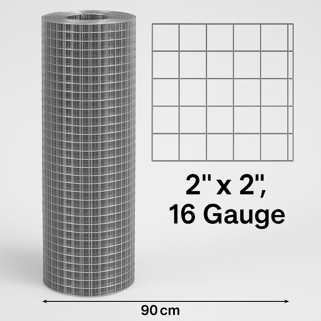 Galvanised Welded Mesh, Welded Chicken Wire Mesh for Outdoor Use (2''x2'', 16 Gauge) - 30m x 90cm