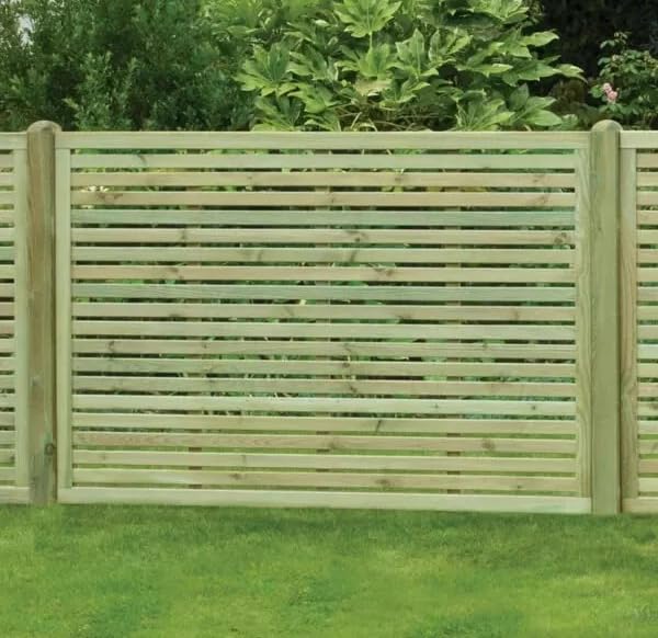 Contemporary Horizontal Slatted Wooden Garden Fence Panel – Modern Privacy Screen for Outdoor Landscaping and Fencing