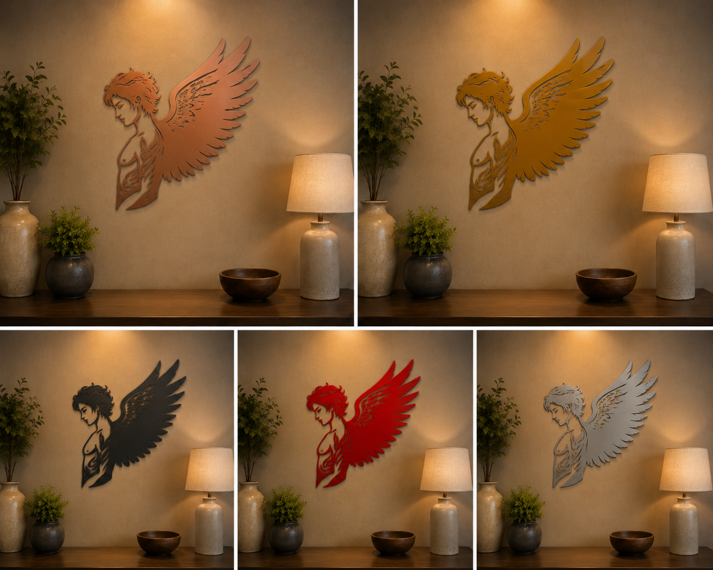 Angel Wings Metal Wall Art – Male Guardian Angel Laser Cut Steel Wall Décor | Gothic Fantasy Art