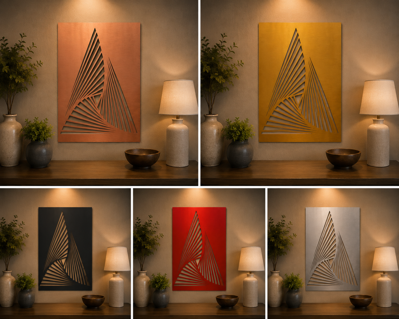 Geometric Triangle Metal Wall Art – Abstract Optical Illusion Laser Cut Steel Wall Décor