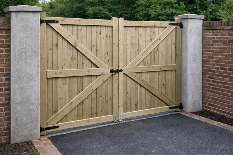 Wooden garden driveway gates, garden gates wooden 5ft 150cm High, Double Driveway Wooden Garden Gates, Wooden Cottage Driveway Gate