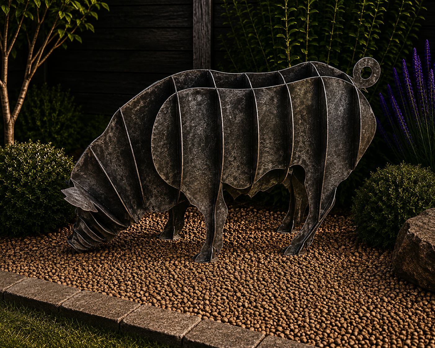 Metal Pig Garden Sculpture – 3D Steel Outdoor Farm Animal Art