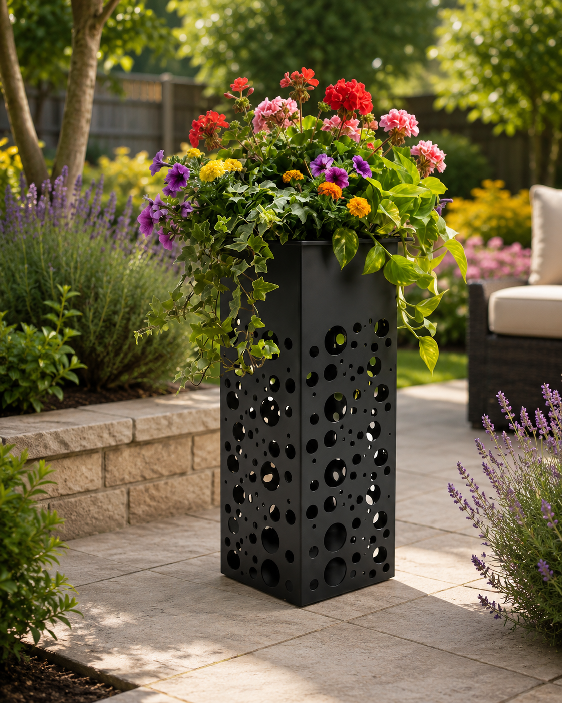 Bubble Design Tall Metal Garden Planter – Decorative Outdoor Flower Planter