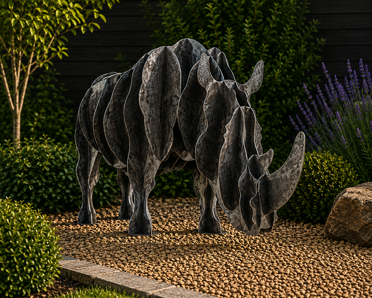 Metal Rhino Garden Sculpture – view 2