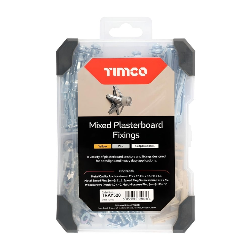 Plasterboard Fixings - 102pcs Mixed Tray