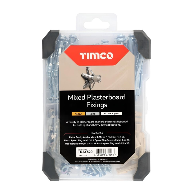 Plasterboard Fixings - 102pcs Mixed Tray