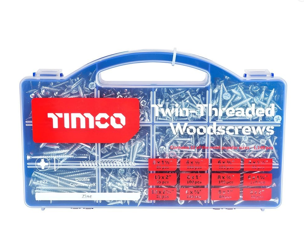 Twin-Thread PZ Woodscrews - Mixed Tray - Zinc