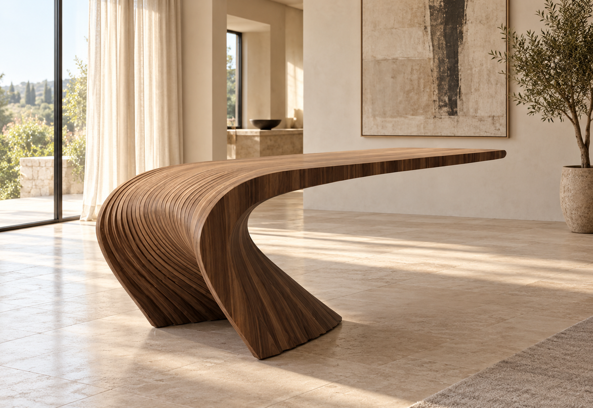 The Arc Console — Sculptural Ribbed Wood Table