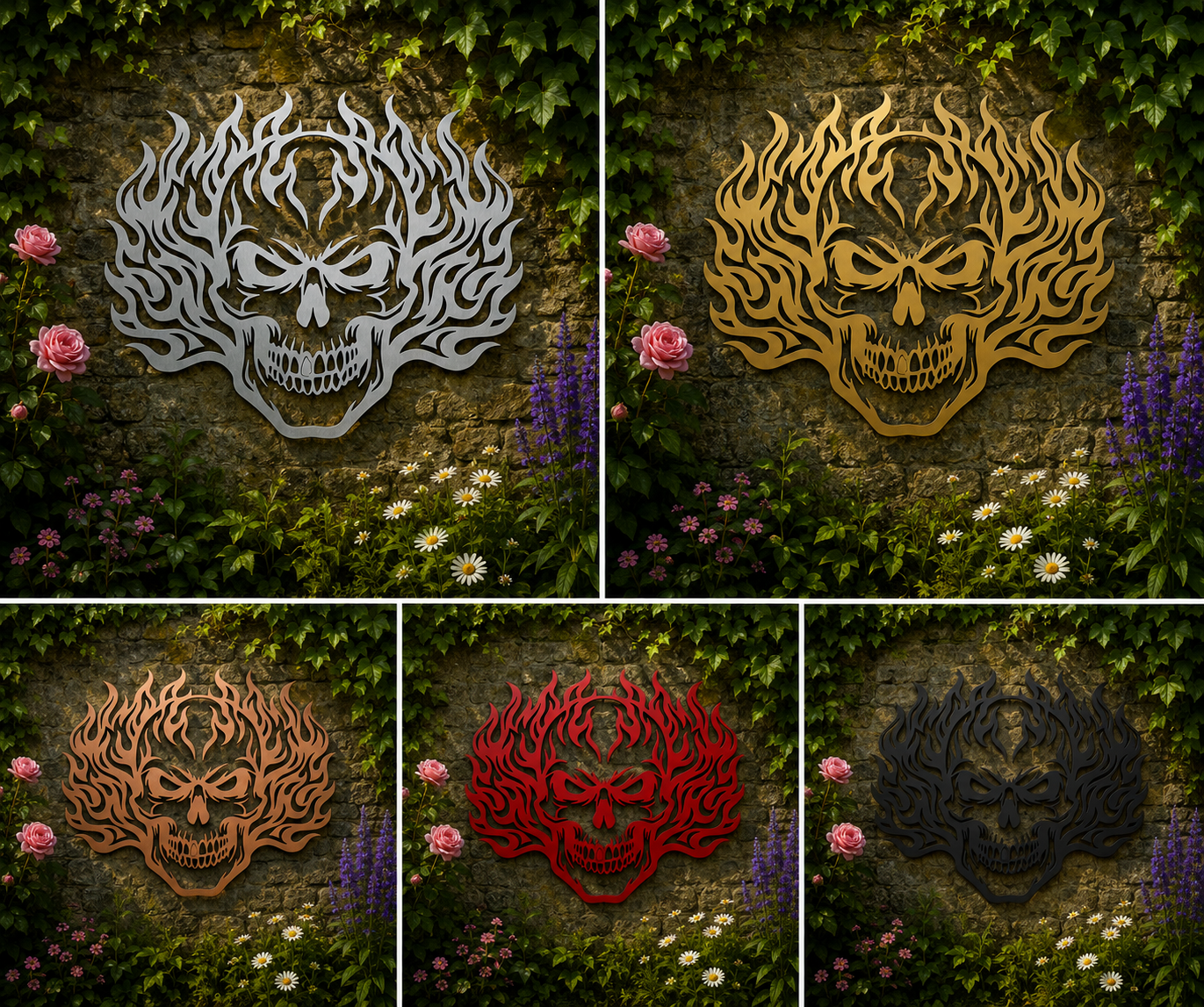 Flaming Skull Metal Wall Art – Design 71