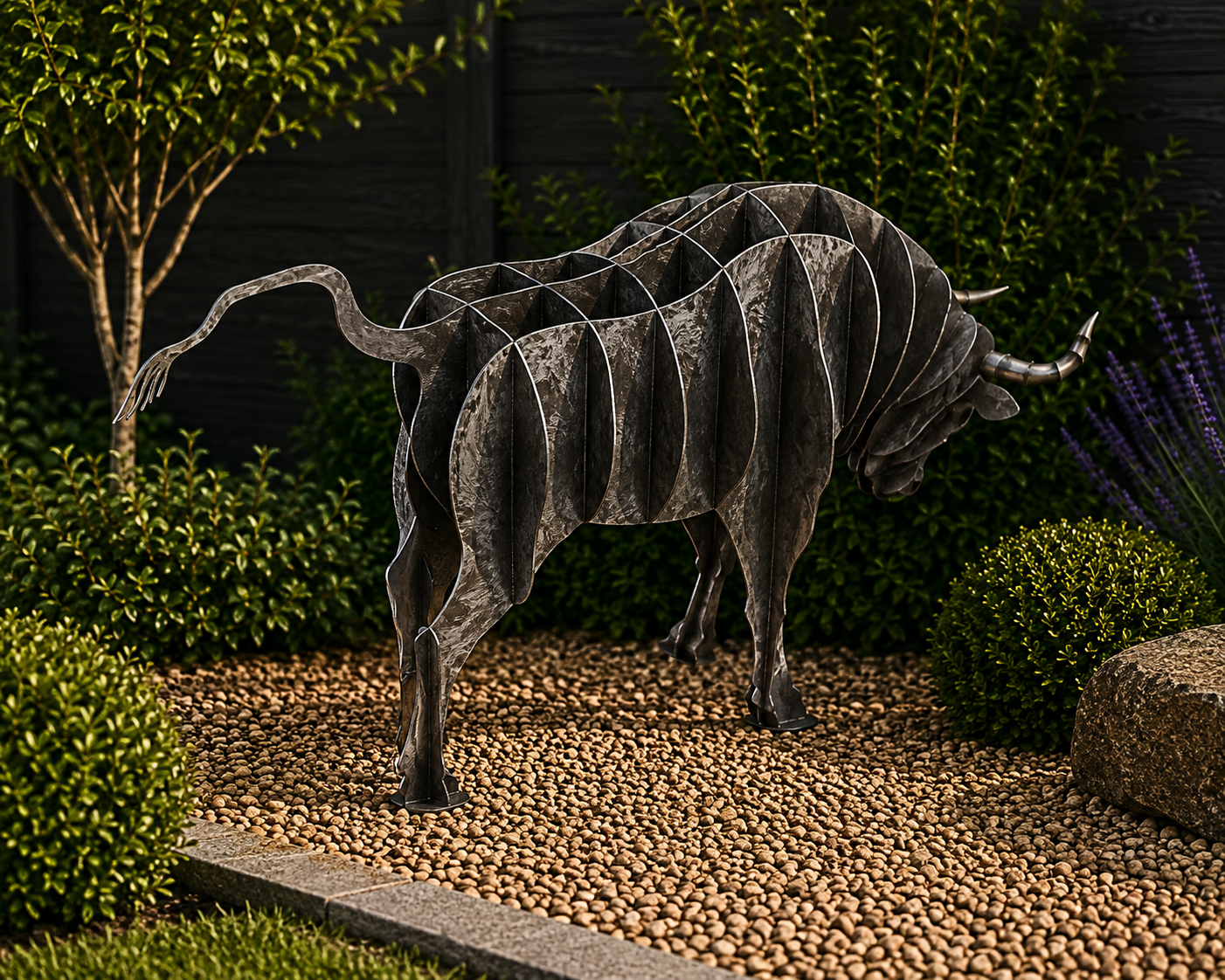 3D Metal Bull Garden Sculpture – Large Outdoor Steel Bull Ornament