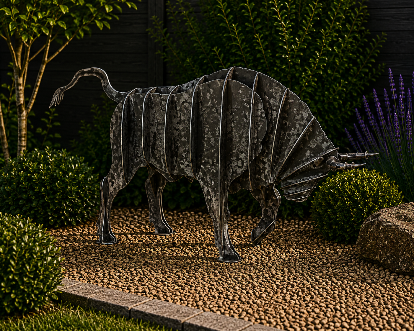 3D Metal Bull Garden Sculpture – Large Outdoor Steel Bull Ornament