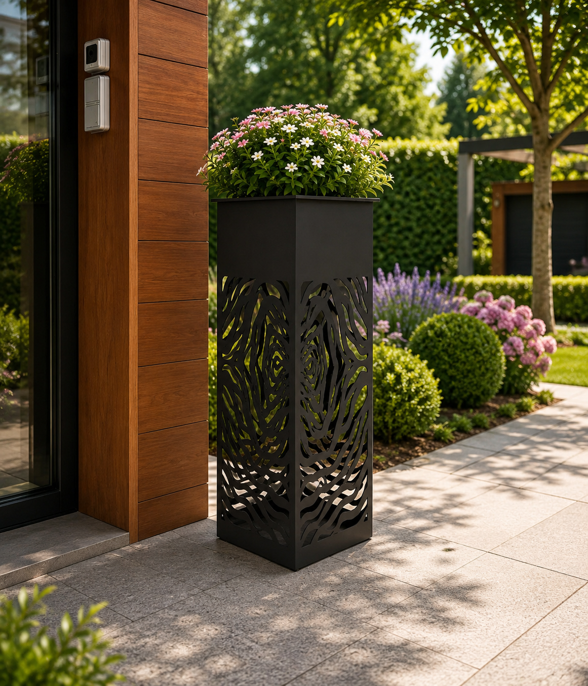Rose Swirl Tall Metal Garden Planter – Decorative Laser Cut Outdoor Planter