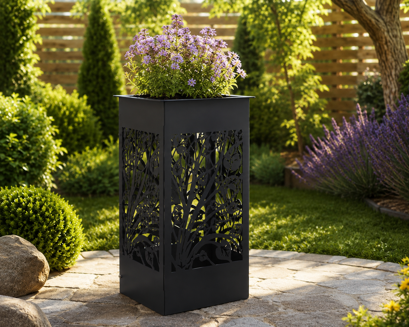 Wildflower Tall Metal Garden Planter – Decorative Laser Cut Outdoor Planter