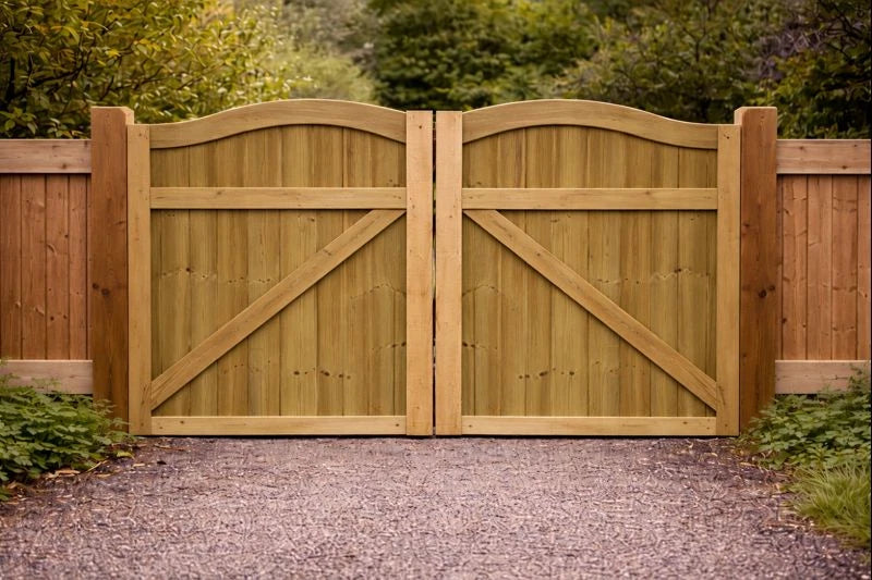 Wooden Swan Necks garden driveway gates, garden gates wooden 3ft, Double Driveway Wooden Garden Gates, Tongue Groove swing double wood timber, (Copy)