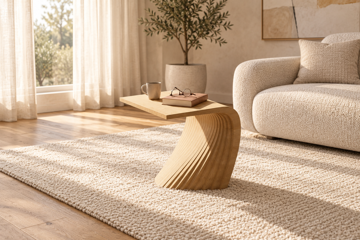 Flux Sculptural Ribbed Wood Side Table