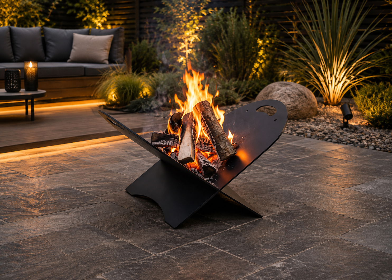 Modern Geometric Steel Fire Pit – Outdoor Wood Burning Fire Bowl | Flat Pack Patio & Garden Firepit