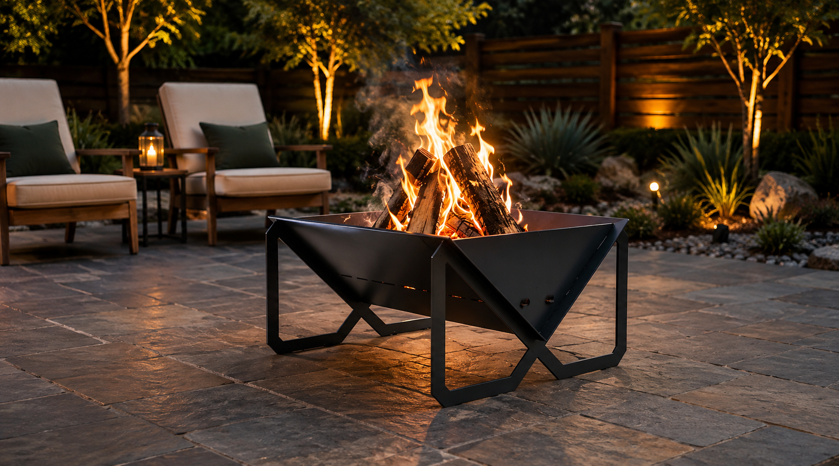 Modern Geometric Steel Fire Pit – Outdoor Wood Burning Fire Bowl | Flat Pack Patio & Garden Firepit