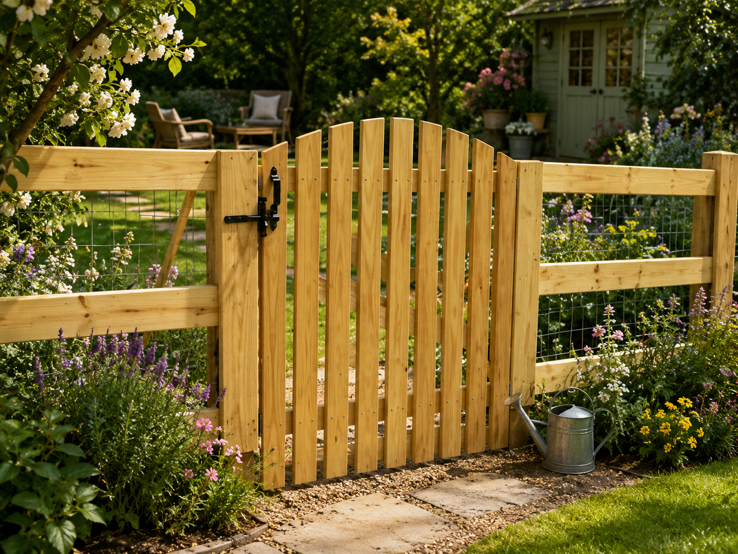 Arched Picket Wooden Garden Gate
