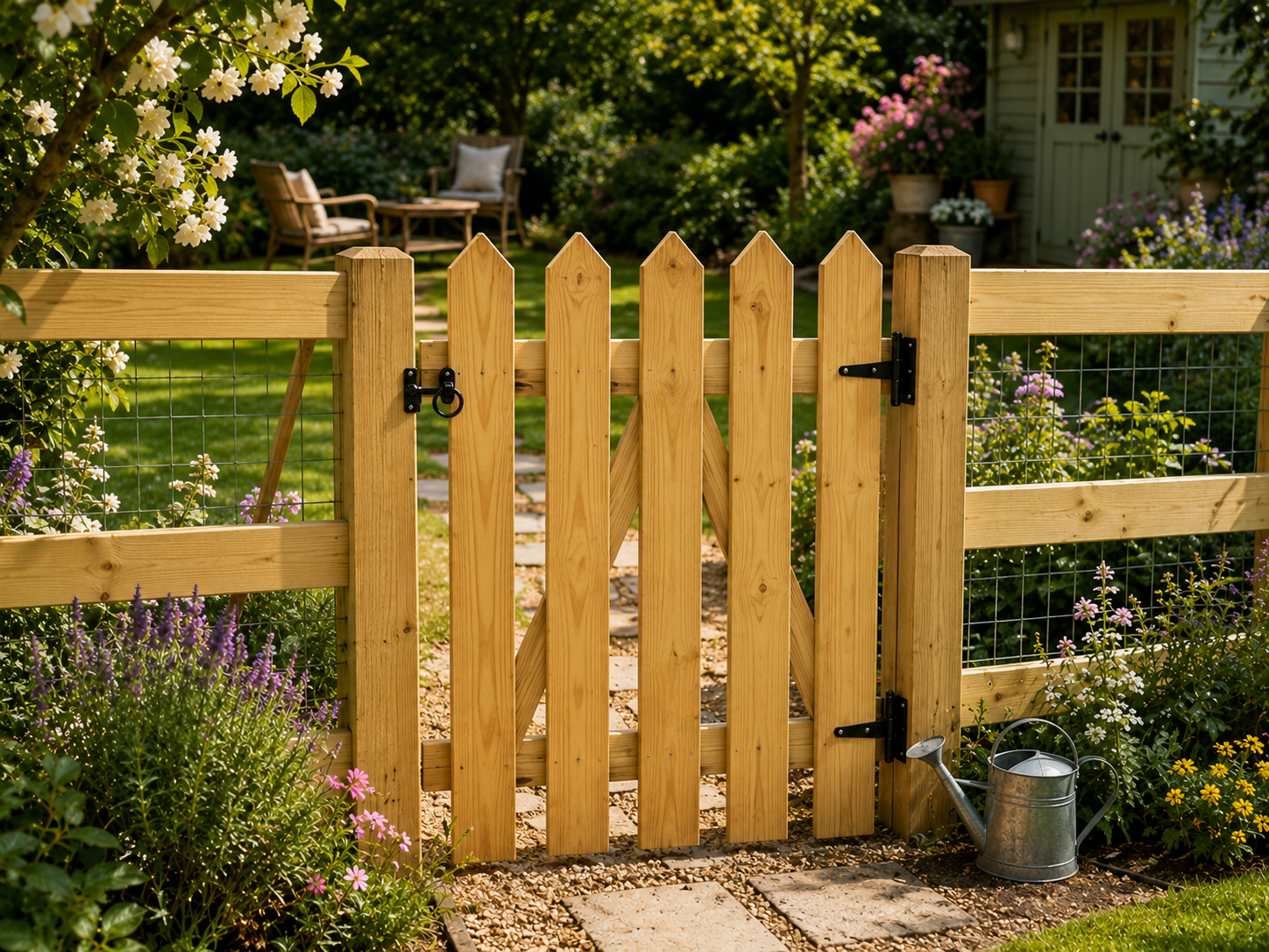 Spiked Picket Wooden Garden Gate