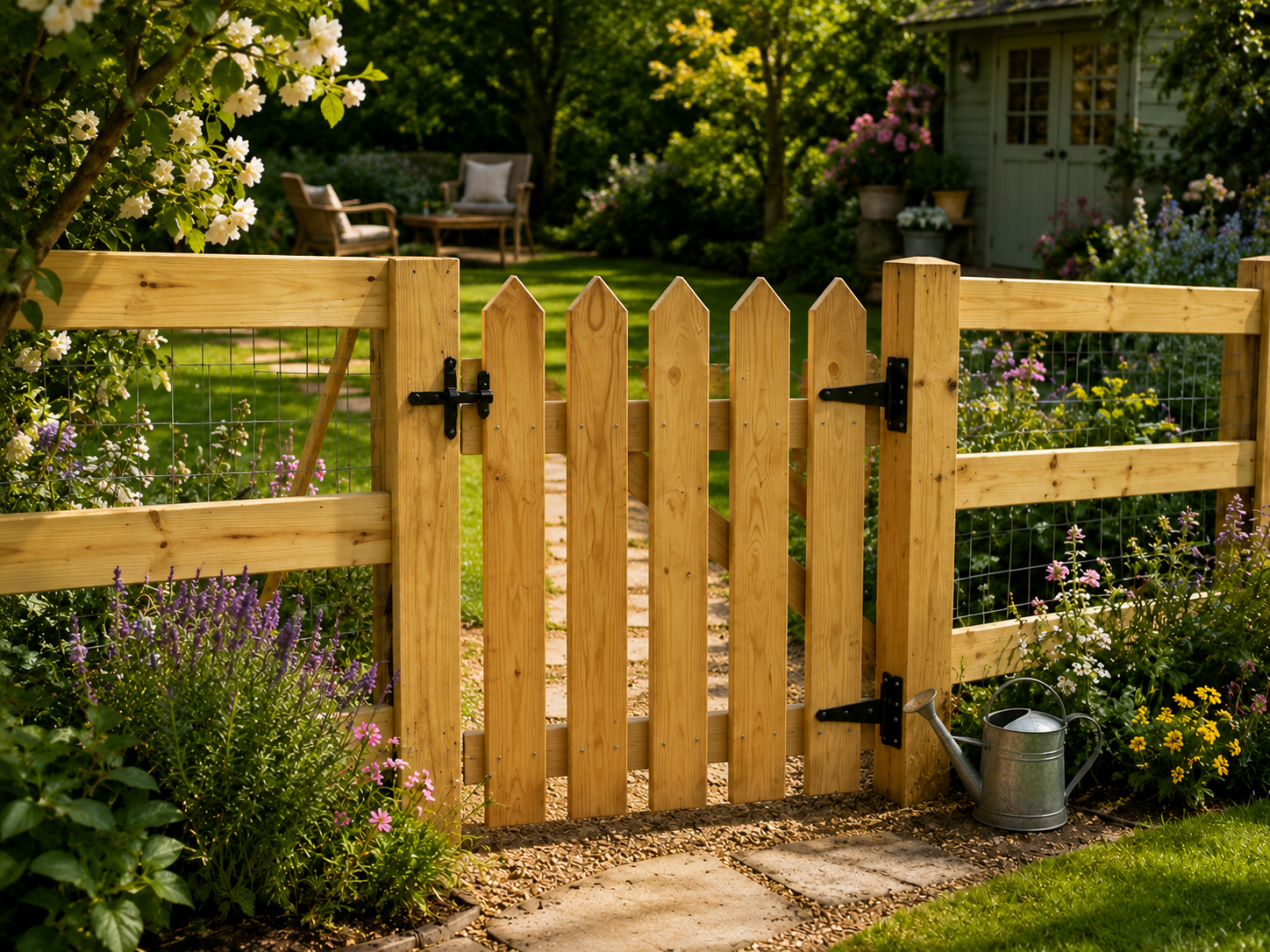 Spiked Picket Wooden Garden Gate