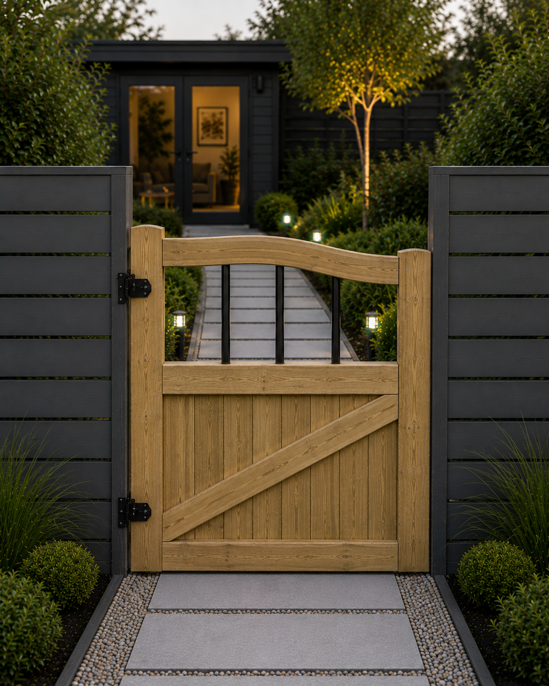 Swan Neck Wooden Garden Gate – view 2