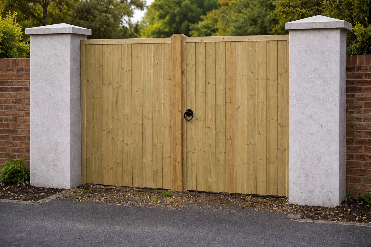 5ft Flat Top TVG Wooden Double Driveway Gates