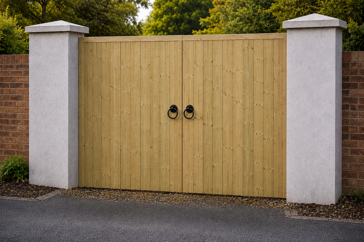 5ft Flat Top TVG Wooden Double Driveway Gates