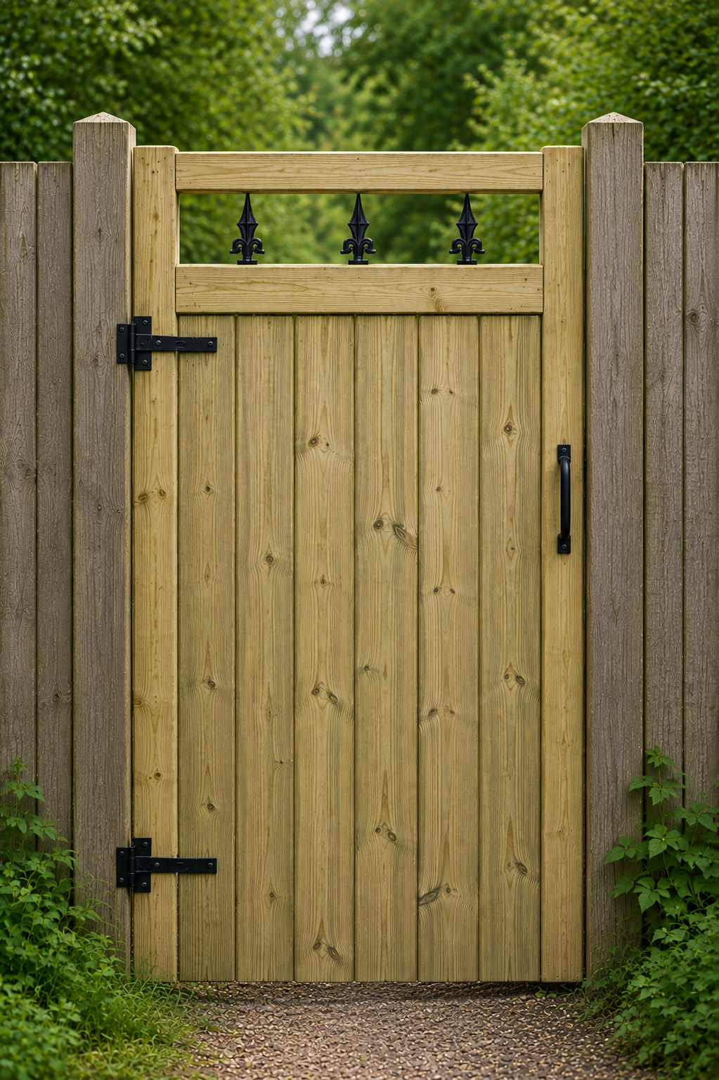 6ft Flat Top TVG Wooden Garden Gate - Iron Spikes