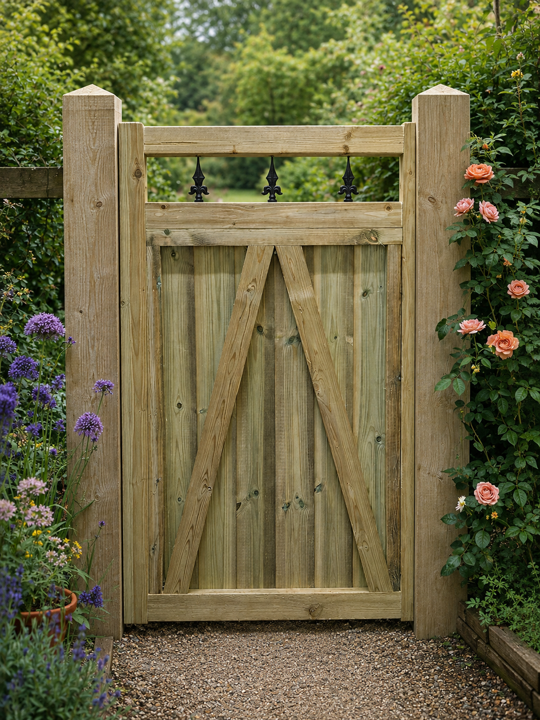 6ft Flat Top TVG Wooden Garden Gate - Iron Spikes