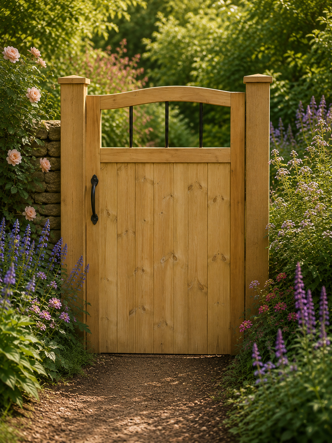 5ft Swan Neck TVG Wooden Garden Gate - PVC Bars