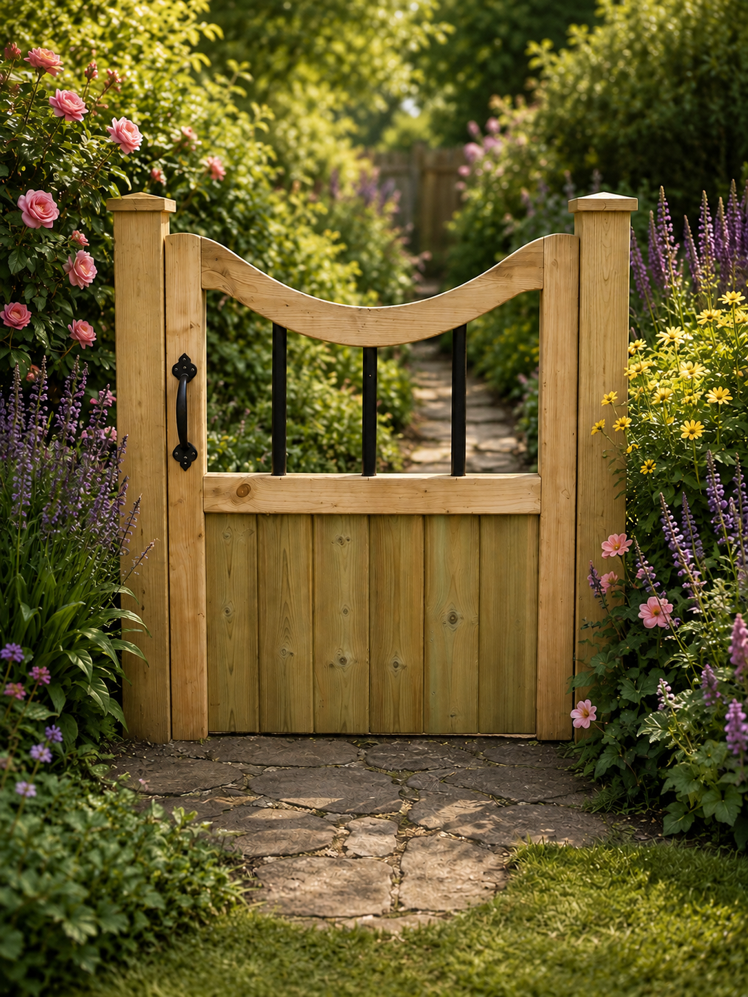 3ft Under Dome TVG Wooden Garden Gate - 30cm Opening + PVC Bars