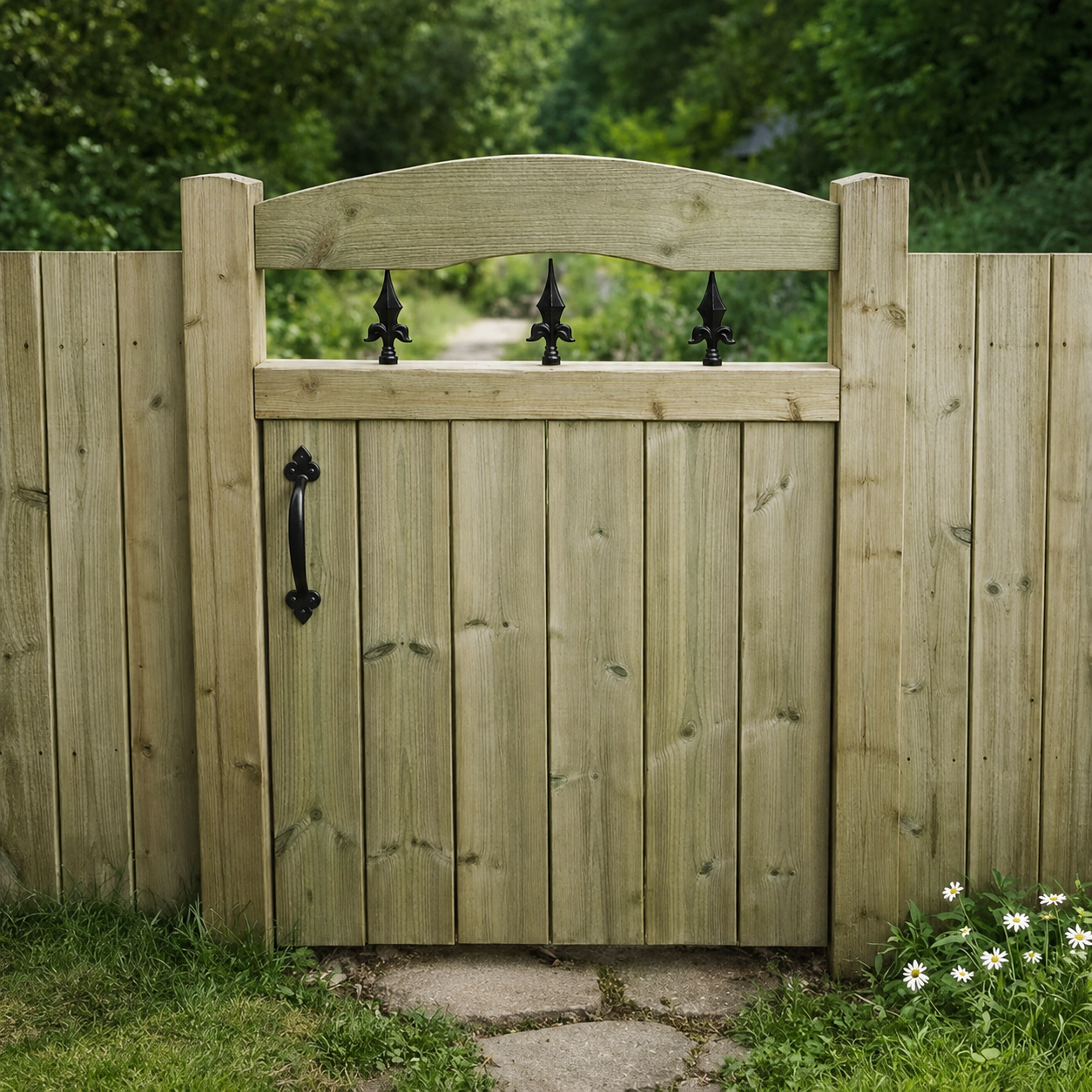 6ft Dome Top TVG Wooden Garden Gate - Iron Spikes