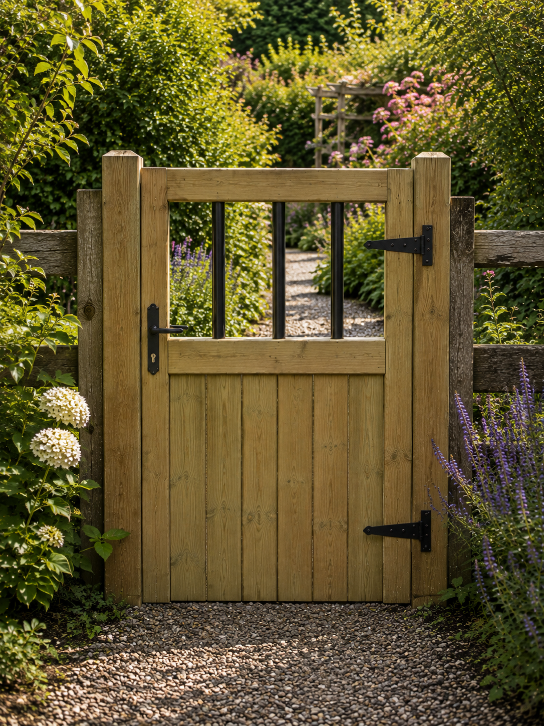 3ft Flat Top TVG Wooden Garden Gate - 30cm Opening + PVC Bars