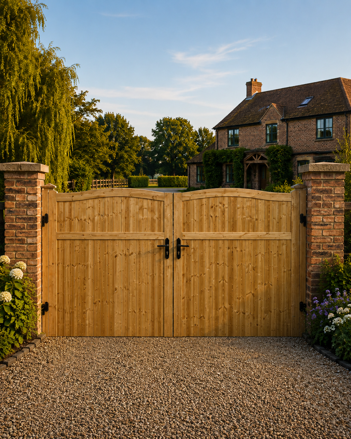 3ft Full Swan Neck TVG Wooden Double Driveway Gates