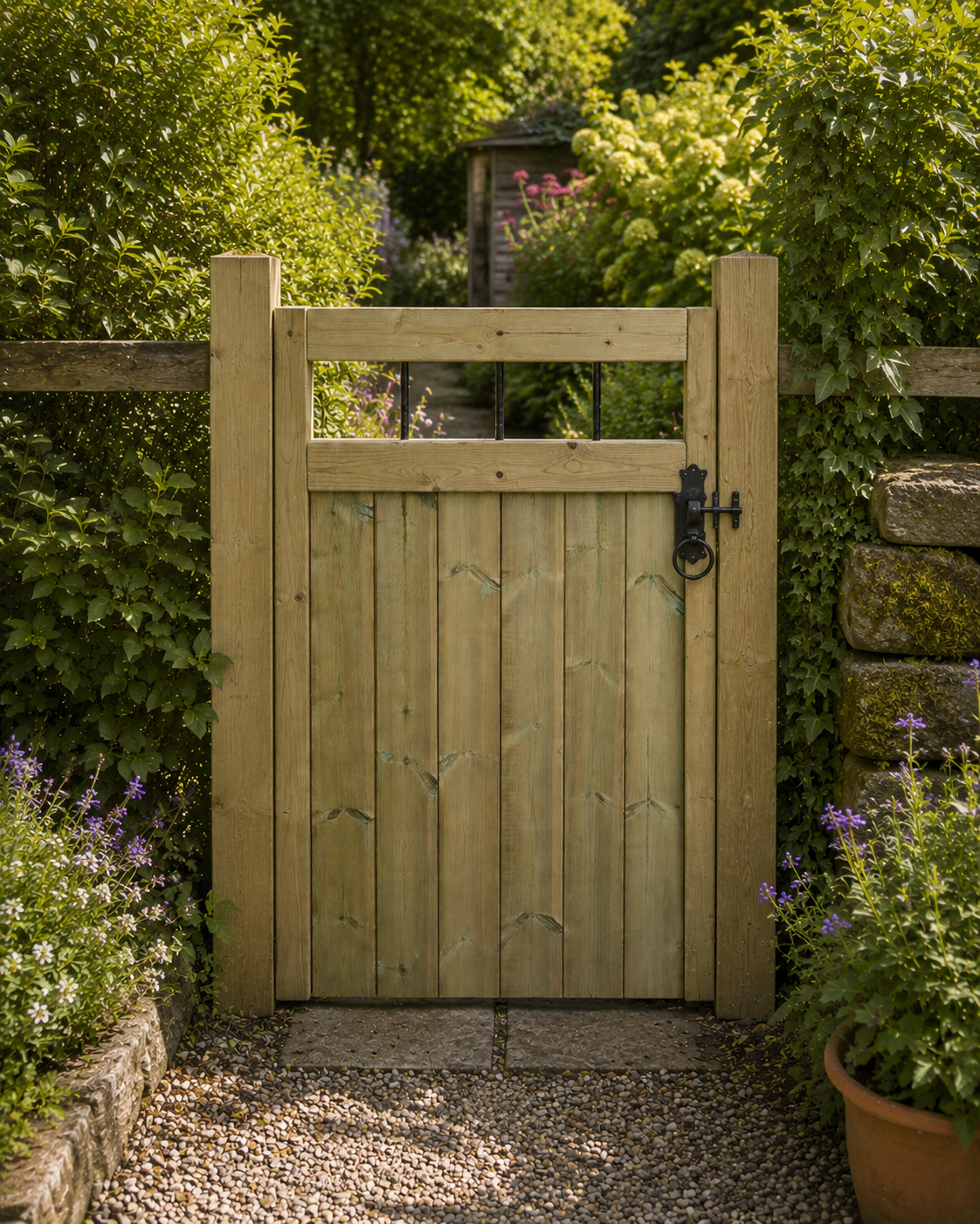 5ft Flat Top TVG Wooden Garden Gate - PVC Bars