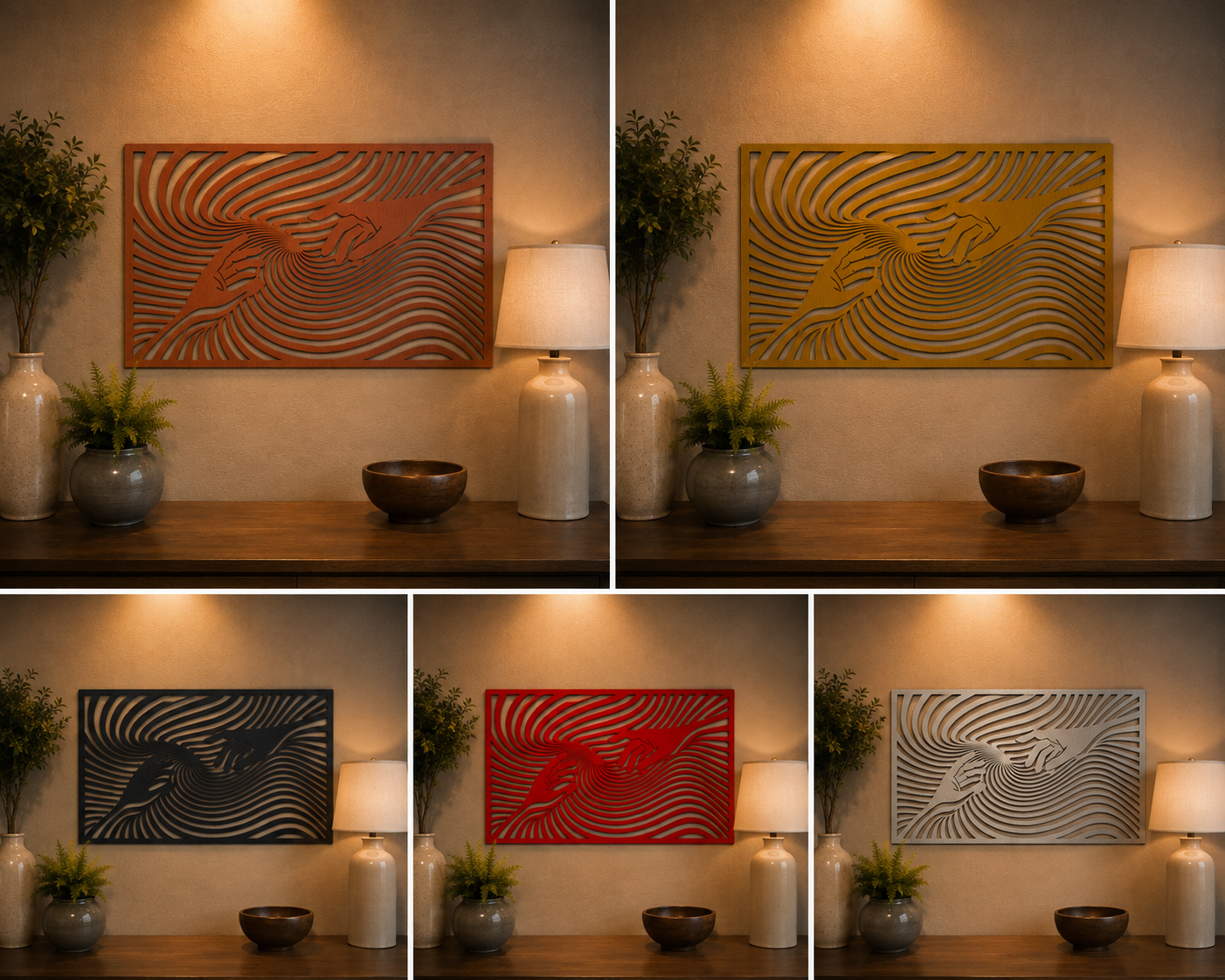 Hands Touch Metal Wall Art – Abstract Connection Laser Cut Steel Wall Décor | Modern Geometric Art