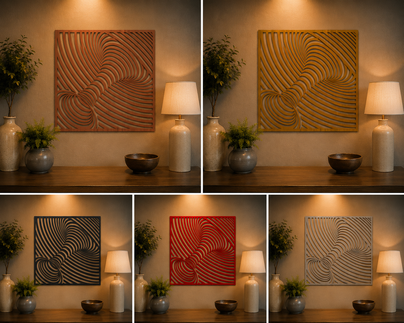 3D Twisted Tunnel Metal Wall Art – Optical Illusion Laser Cut Steel Geometric Décor