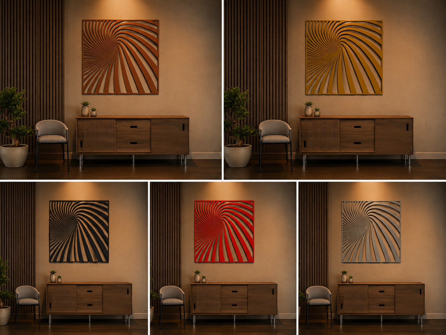 3D Tunnel Optical Illusion Metal Wall Art – Laser Cut Steel Geometric Abstract Wall Décor