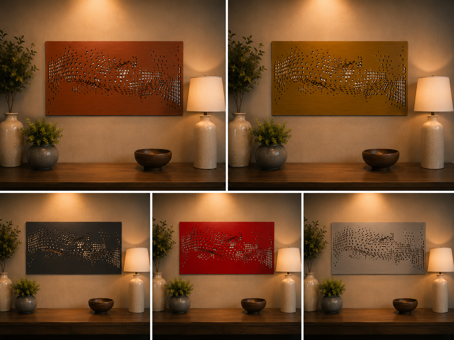 Abstract Wave Metal Wall Art – Laser Cut Geometric Steel Panel | Modern Optical Illusion Wall Décor