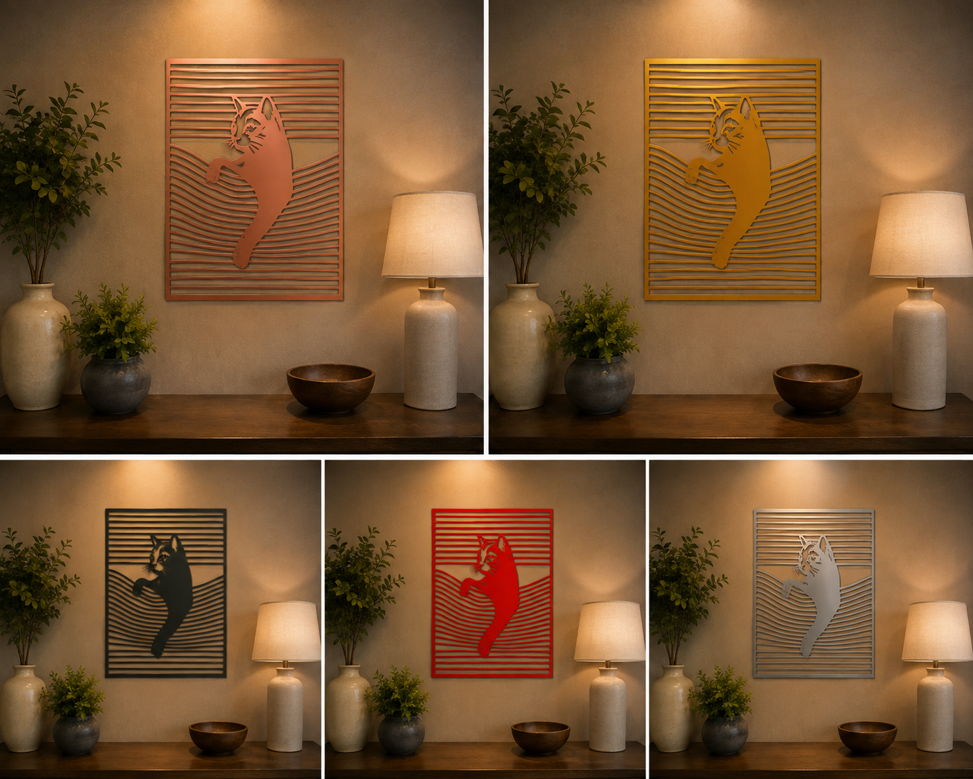 Cat Metal Wall Art – Playful Climbing Cat Laser Cut Steel Wall Décor | Cat Lover Gift