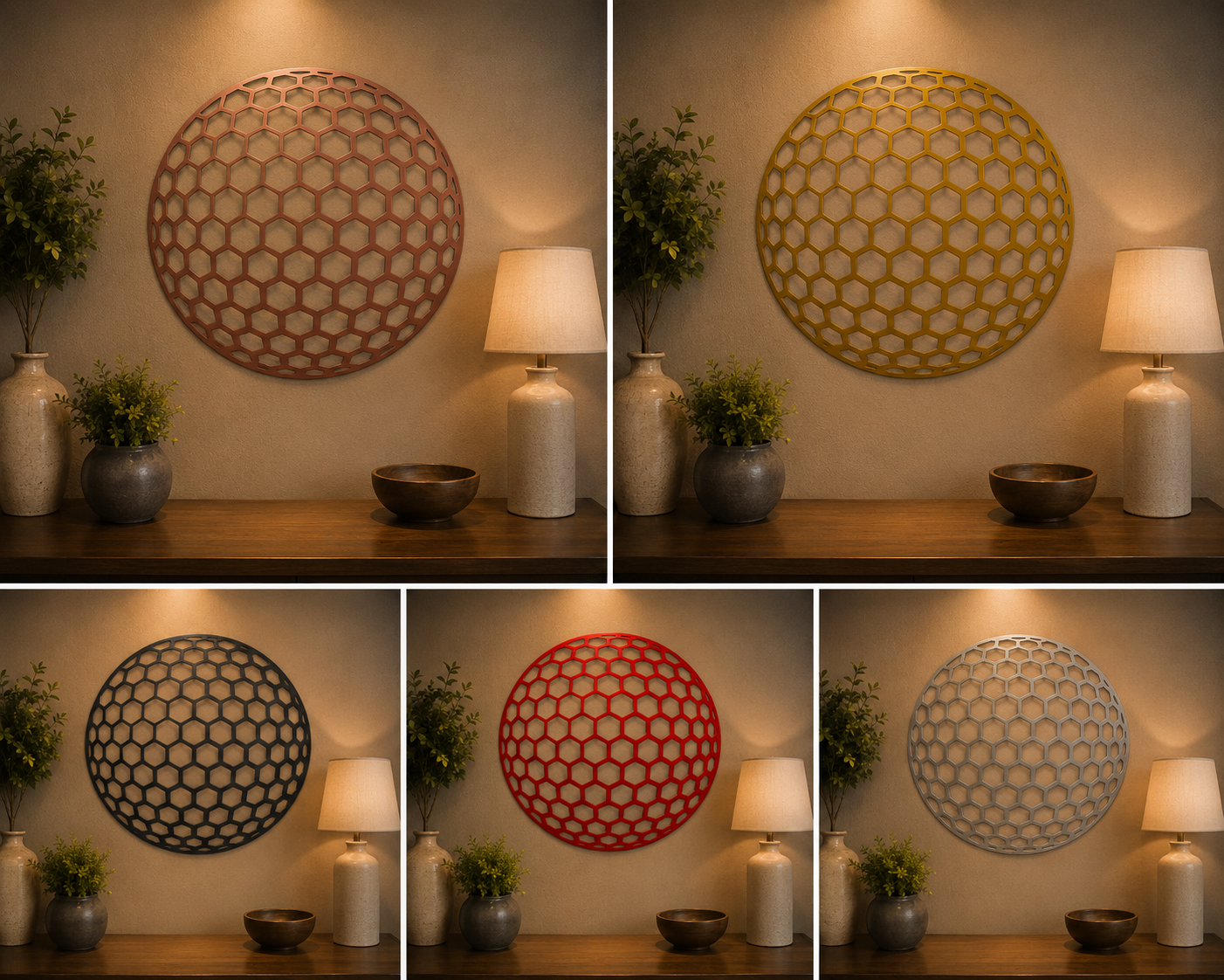 Honeycomb Sphere Metal Wall Art – Geometric Hexagon Laser Cut Steel Wall Décor