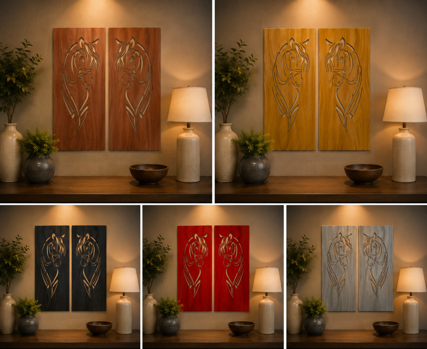 Pair of Horse Wall Art Panels – Laser Cut Horse Head Decorative Wall Panels | Equestrian Home Décor