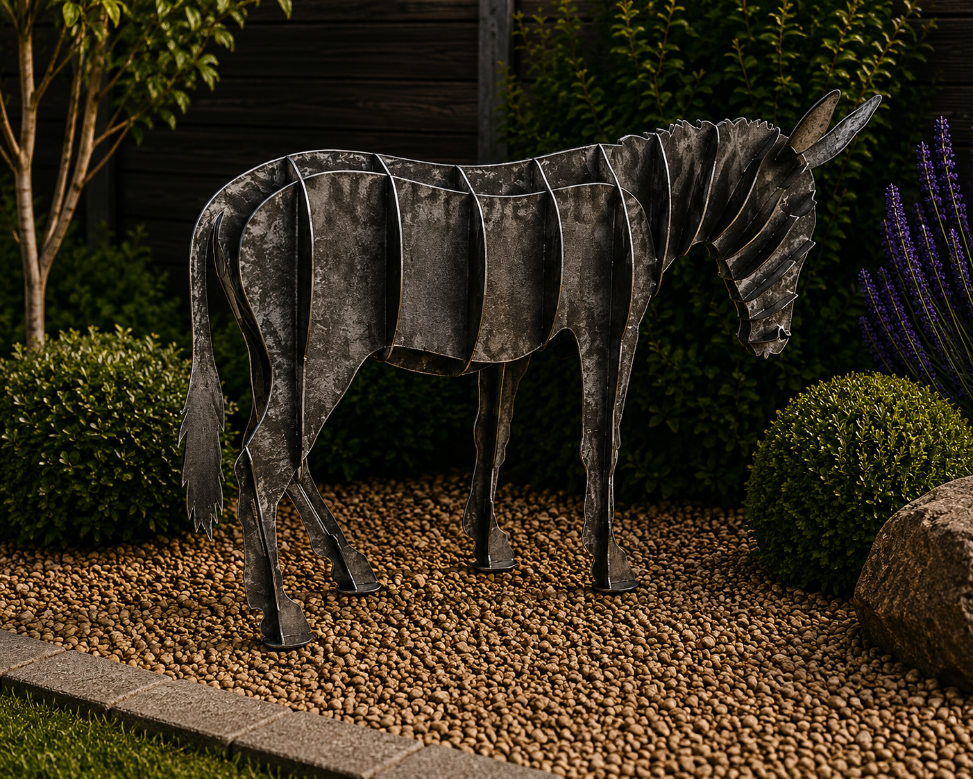 Metal Donkey Garden Sculpture – 3D Steel Animal Yard Art & Outdoor Décor