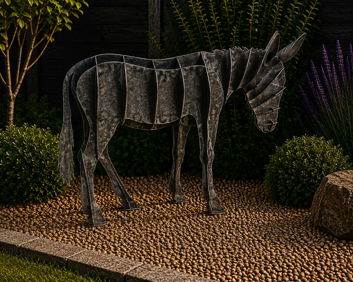 Metal Donkey Garden Sculpture – 3D Steel Animal Yard Art & Outdoor Décor