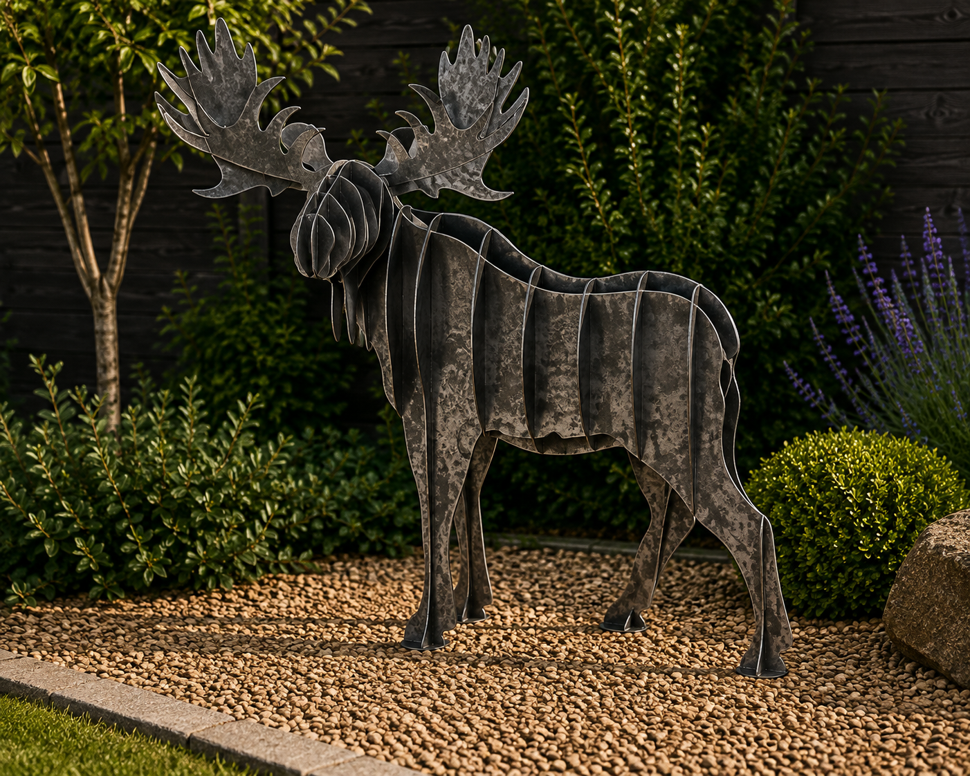 3D Metal Moose Garden Sculpture – Layered Steel Moose Outdoor garden Art