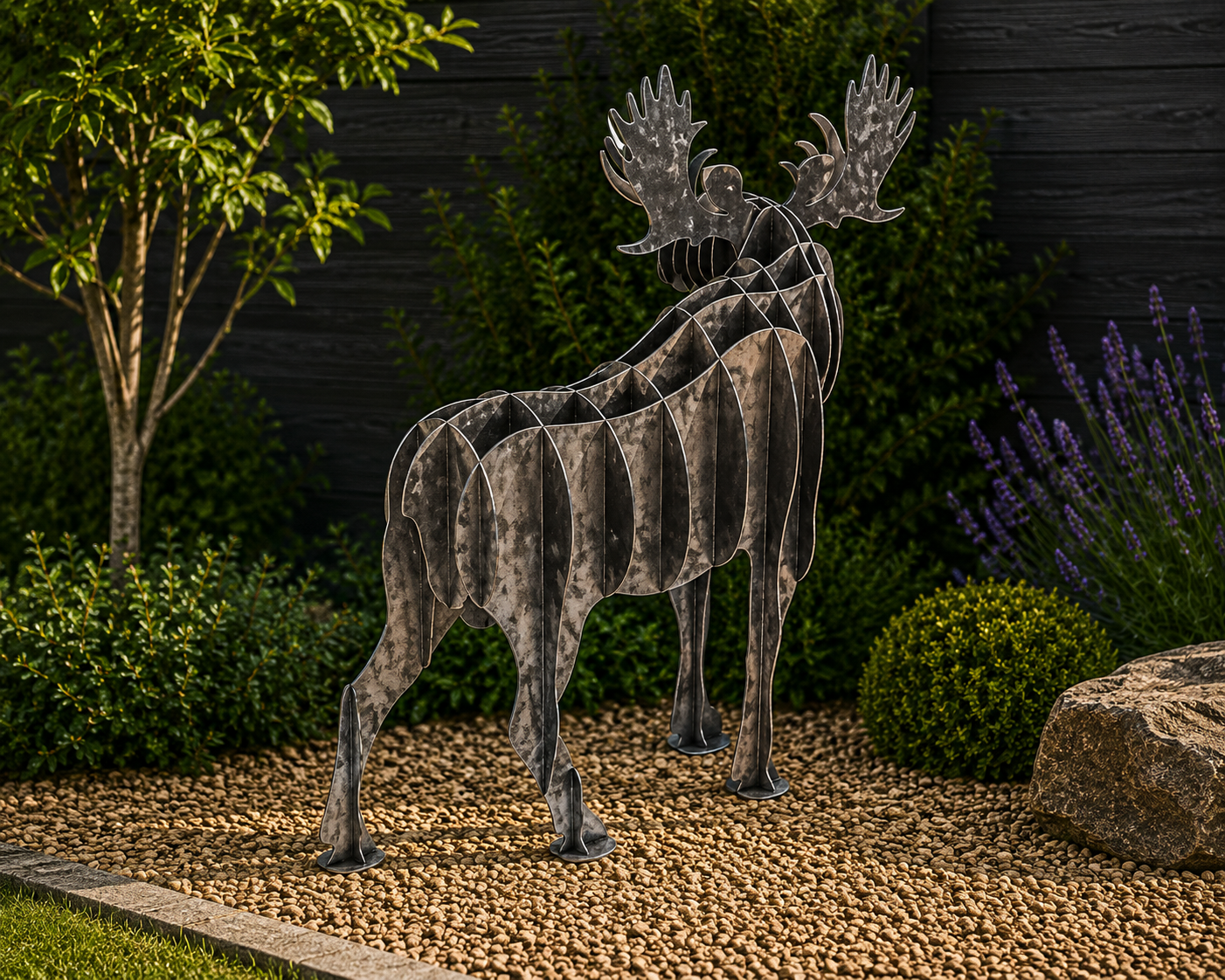 3D Metal Moose Garden Sculpture – Layered Steel Moose Outdoor garden Art