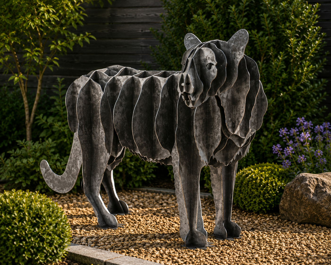 Metal Panther Garden Sculpture – 3D Layered Steel Big Cat Outdoor Yard Art