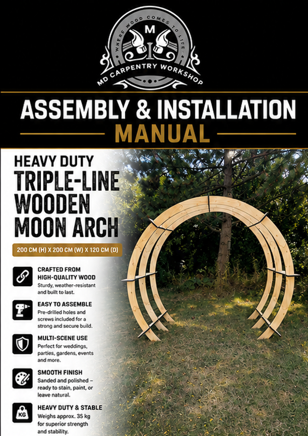 Heavy Duty Triple-Line Wooden Moon Arch | Outdoor Arch | Garden Arch | 200 CM High X 200 CM Wide x 120 CM Deep