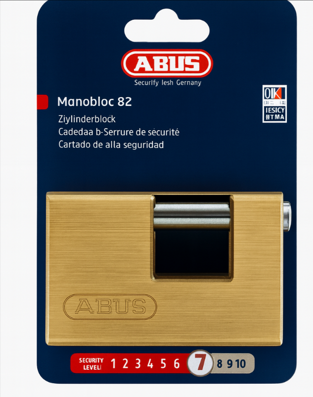 ABUS Brass Padlock 82 90 Monoblock Padlock Hardened Steel Locking Bolt Security Level 7