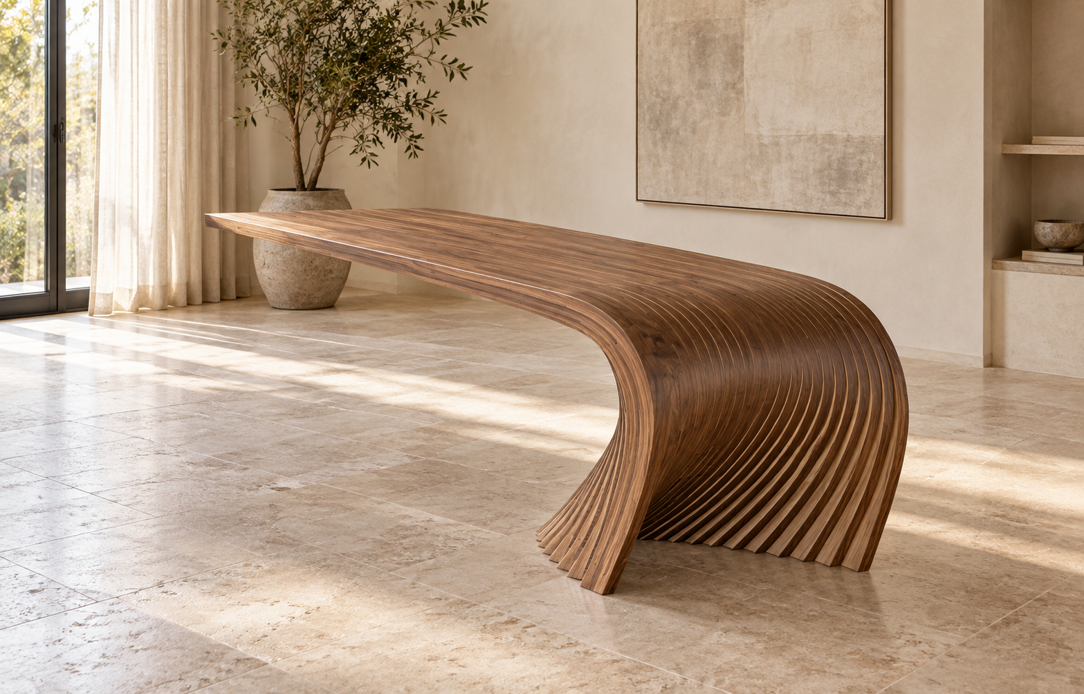 The Arc Console — Sculptural Ribbed Wood Table